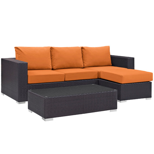 Modway Outlet Convene 3 Piece Outdoor Patio Sofa Set by Modway  Outdoor Furniture Furniture Espresso Orange - EEI-2178-EXP-ORA-SET