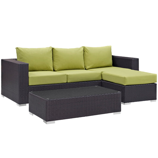 Modway Outlet Convene 3 Piece Outdoor Patio Sofa Set by Modway  Outdoor Furniture Furniture Espresso Peridot - EEI-2178-EXP-PER-SET