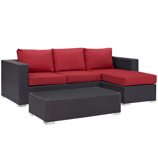 Modway Outlet Convene 3 Piece Outdoor Patio Sofa Set by Modway  Outdoor Furniture Furniture Espresso Red - EEI-2178-EXP-RED-SET