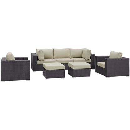 Modway - Convene 7 Piece Outdoor Patio Sectional Set by Modway  Outdoor Furniture Sofa Sectionals Brown - EEI-2200-EXP-BEI-SET