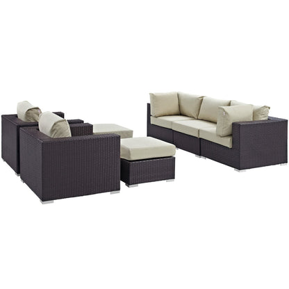 Modway - Convene 7 Piece Outdoor Patio Sectional Set by Modway  Outdoor Furniture Sofa Sectionals Brown - EEI-2200-EXP-BEI-SET