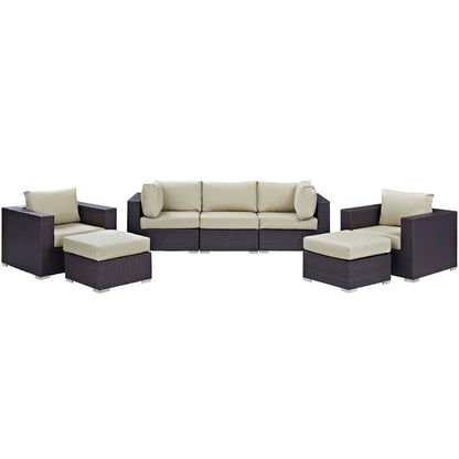 Modway - Convene 7 Piece Outdoor Patio Sectional Set by Modway  Outdoor Furniture Sofa Sectionals Brown - EEI-2200-EXP-BEI-SET