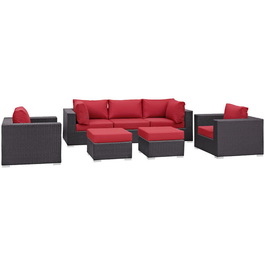 Modway Outlet Convene 7 Piece Outdoor Patio Sectional Set by Modway  Outdoor Furniture Furniture Espresso Red - EEI-2200-EXP-RED-SET