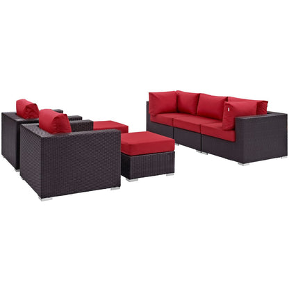 Modway Outlet Convene 7 Piece Outdoor Patio Sectional Set by Modway  Outdoor Furniture Furniture Espresso Red - EEI-2200-EXP-RED-SET