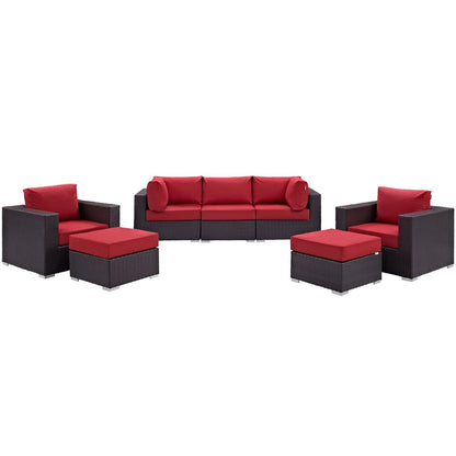 Modway Outlet Convene 7 Piece Outdoor Patio Sectional Set by Modway  Outdoor Furniture Furniture Espresso Red - EEI-2200-EXP-RED-SET