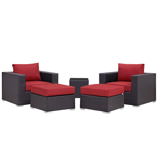 Modway Outlet Convene 5 Piece Outdoor Patio Sectional Set by Modway  Outdoor Furniture Furniture Espresso Red - EEI-2201-EXP-RED-SET