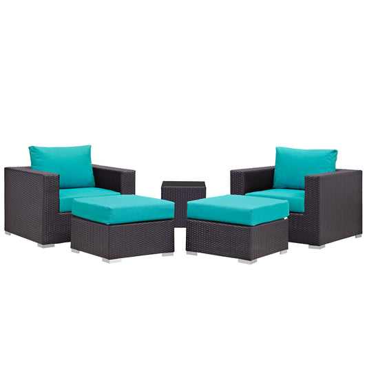 Modway Outlet Convene 5 Piece Outdoor Patio Sectional Set by Modway  Outdoor Furniture Furniture Espresso Turquoise - EEI-2201-EXP-TRQ-SET