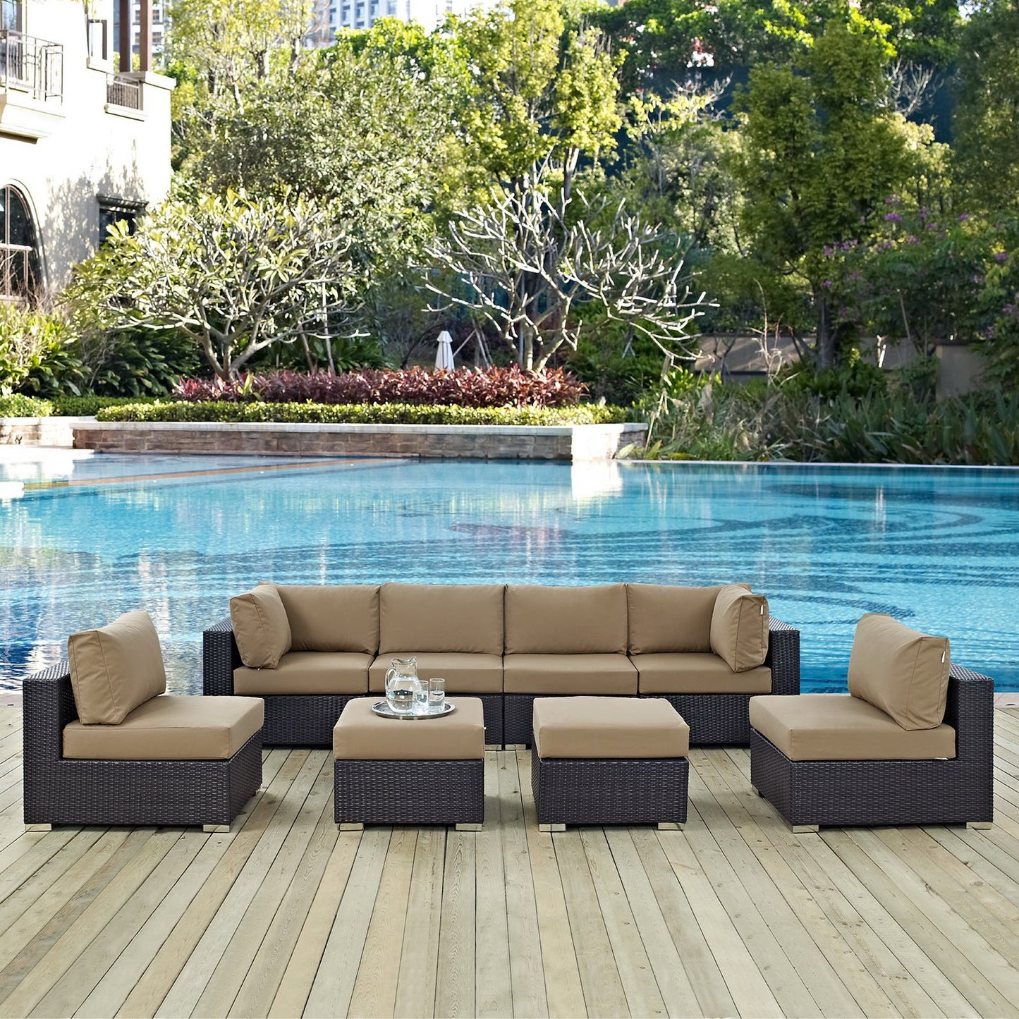 Modway - Convene 8 Piece Outdoor Patio Sectional Set by Modway  Outdoor Furniture Sofa Sectionals Brown - EEI-2204-EXP-MOC-SET