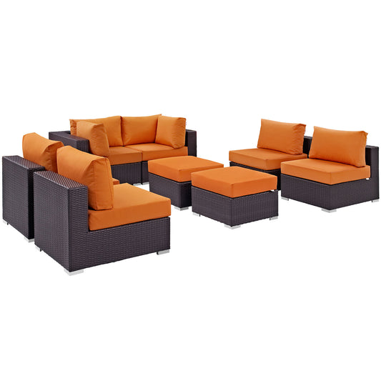 Modway Outlet Convene 8 Piece Outdoor Patio Sectional Set by Modway  Outdoor Furniture Furniture Espresso Orange - EEI-2204-EXP-ORA-SET