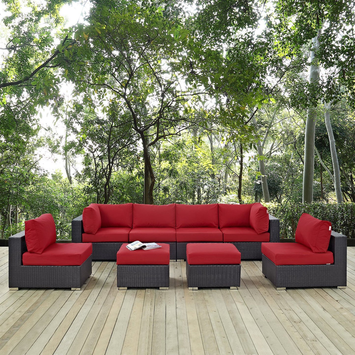 Modway Outlet Convene 8 Piece Outdoor Patio Sectional Set by Modway  Outdoor Furniture Furniture Espresso Red - EEI-2204-EXP-RED-SET