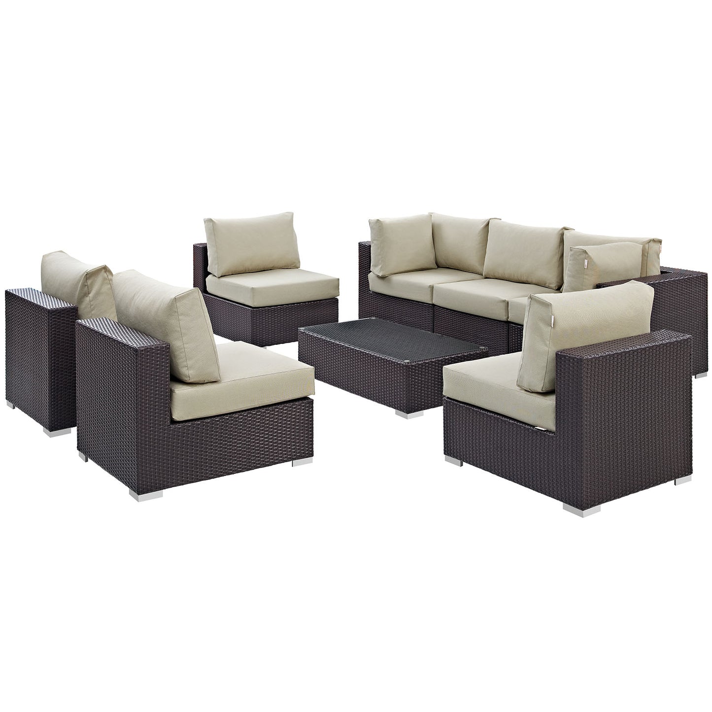 Modway - Convene 8 Piece Outdoor Patio Sectional Set by Modway  Outdoor Furniture Sofa Sectionals Brown - EEI-2205-EXP-BEI-SET