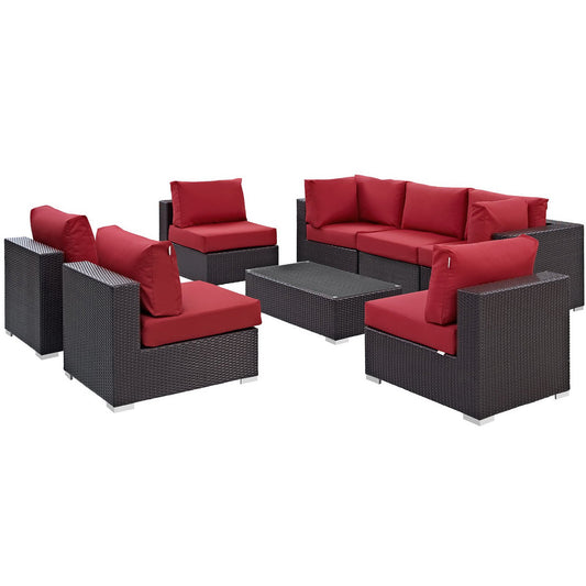 Modway Outlet Convene 8 Piece Outdoor Patio Sectional Set by Modway  Outdoor Furniture Furniture Espresso Red - EEI-2205-EXP-RED-SET