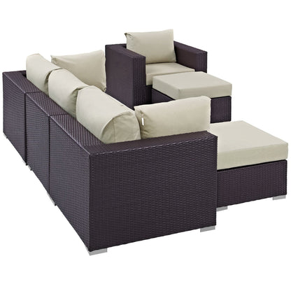 Modway - Convene 6 Piece Outdoor Patio Sectional Set by Modway  Outdoor Furniture Sofa Sectionals Brown - EEI-2207-EXP-BEI-SET