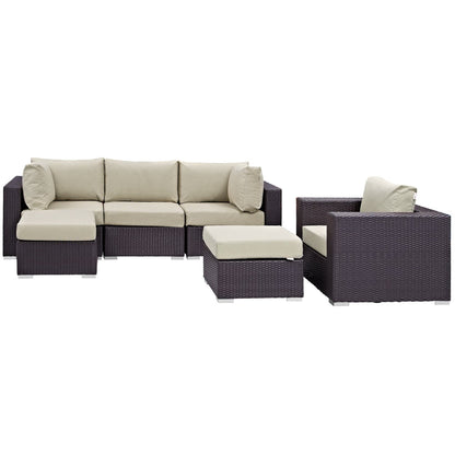 Modway - Convene 6 Piece Outdoor Patio Sectional Set by Modway  Outdoor Furniture Sofa Sectionals Brown - EEI-2207-EXP-BEI-SET