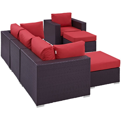 Modway Outlet Convene 6 Piece Outdoor Patio Sectional Set by Modway  Outdoor Furniture Furniture Espresso Red - EEI-2207-EXP-RED-SET