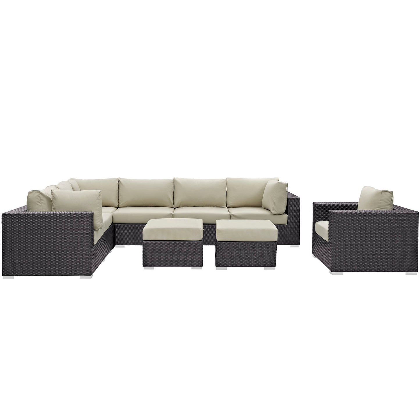 Modway - Convene 9 Piece Outdoor Patio Sectional Set by Modway  Outdoor Furniture Sofa Sectionals Brown - EEI-2208-EXP-BEI-SET