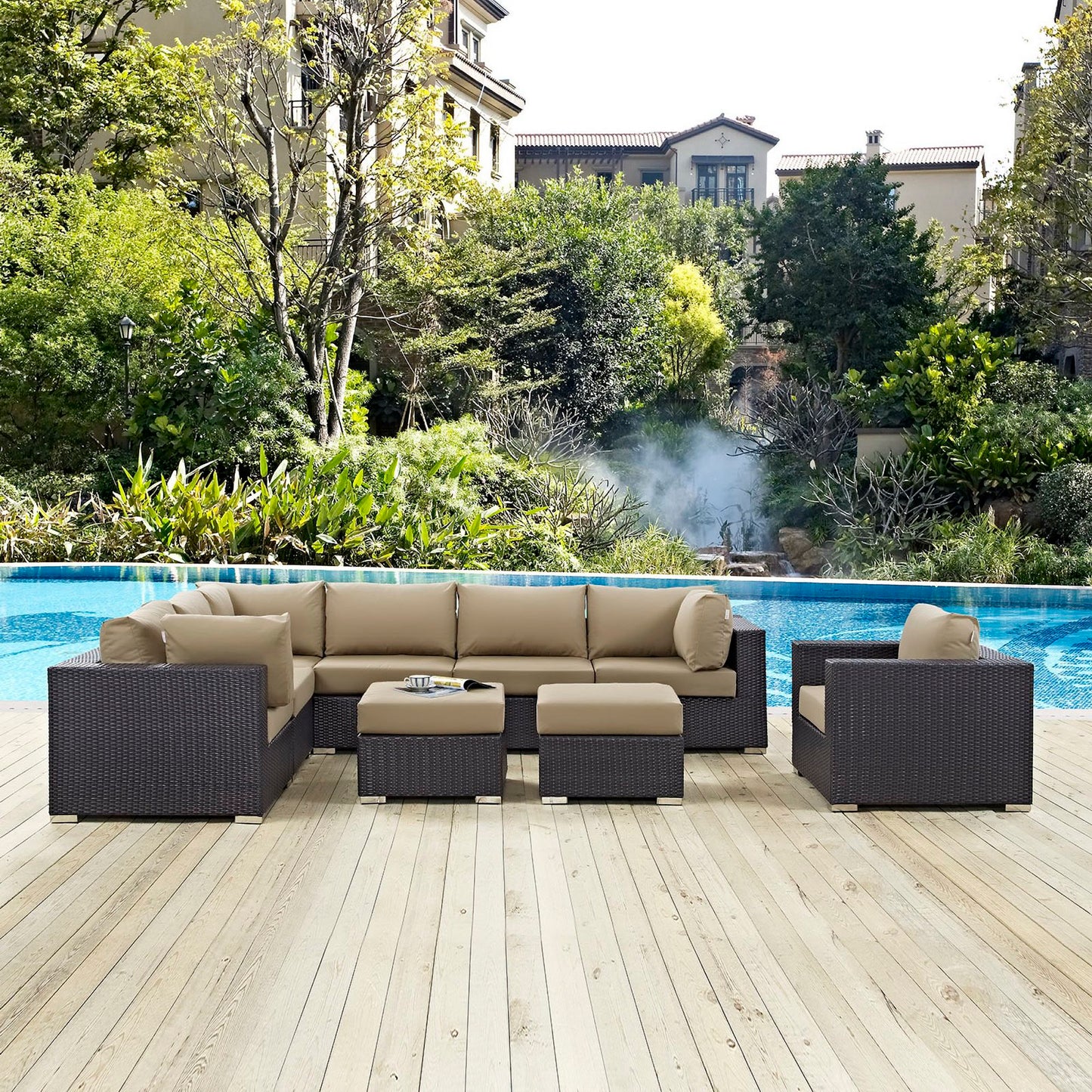Modway - Convene 9 Piece Outdoor Patio Sectional Set by Modway  Outdoor Furniture Sofa Sectionals Brown - EEI-2208-EXP-MOC-SET