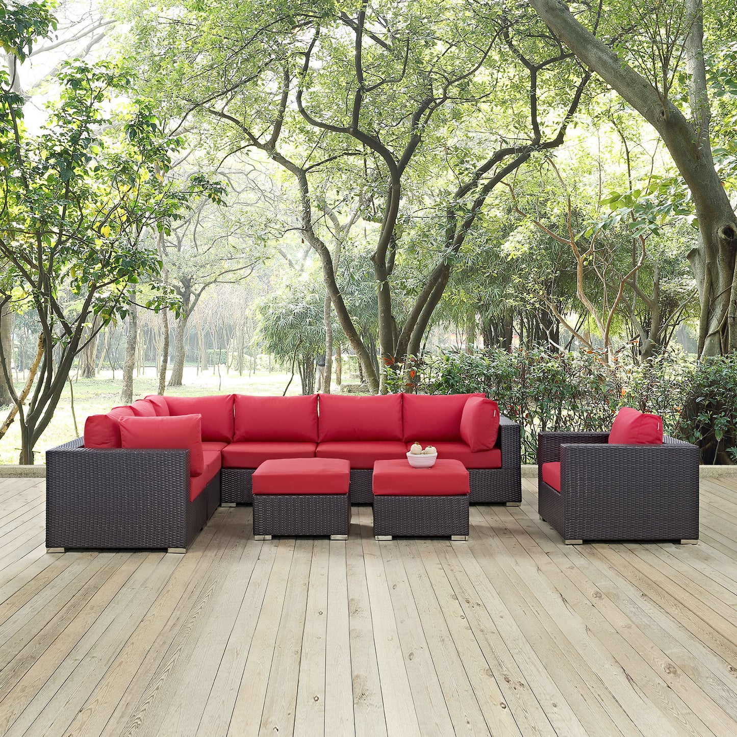 Modway Outlet Convene 9 Piece Outdoor Patio Sectional Set by Modway  Outdoor Furniture Furniture Espresso Red - EEI-2208-EXP-RED-SET
