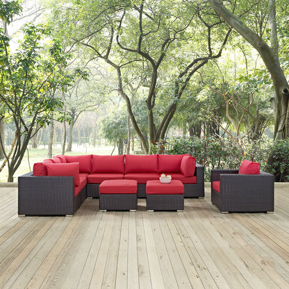 Modway Outlet Convene 9 Piece Outdoor Patio Sectional Set by Modway  Outdoor Furniture Furniture Espresso Red - EEI-2208-EXP-RED-SET
