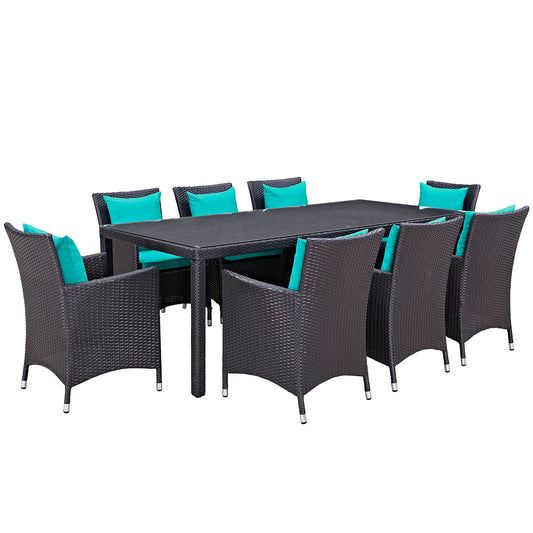 Modway Outlet Convene 9 Piece Outdoor Patio Dining Set by Modway  Outdoor Furniture Furniture Espresso Turquoise - EEI-2217-EXP-TRQ-SET