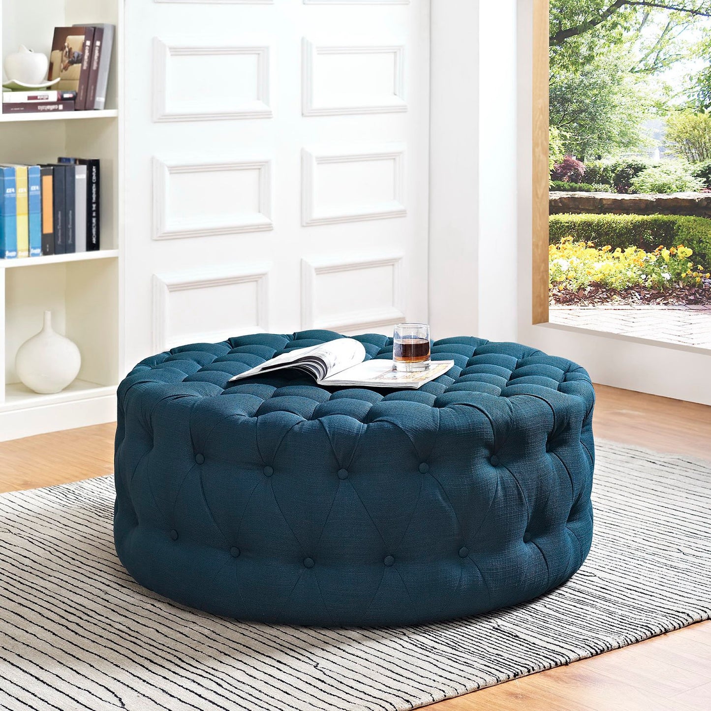 Modway - Amour Upholstered Fabric Ottoman by Modway  Living Room Sofas and Armchairs Blue - EEI-2225-AZU