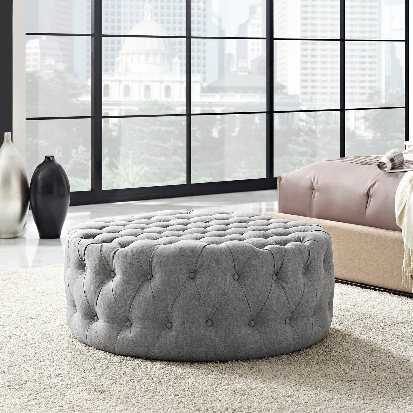 Modway - Amour Upholstered Fabric Ottoman by Modway  Living Room Sofas and Armchairs Gray - EEI-2225-LGR