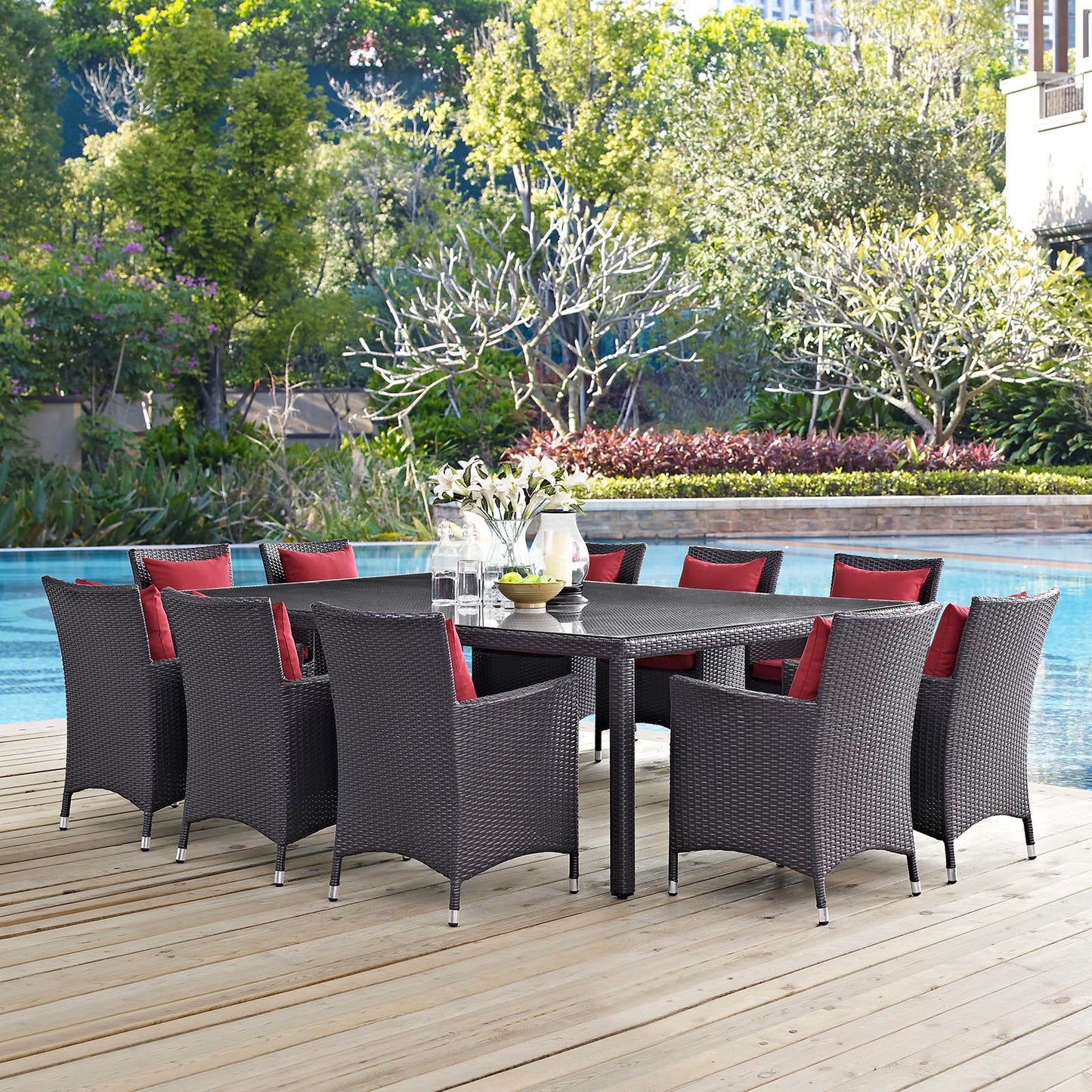 Modway Outlet Convene 11 Piece Outdoor Patio Dining Set by Modway  Outdoor Furniture Furniture Espresso Red - EEI-2240-EXP-RED-SET