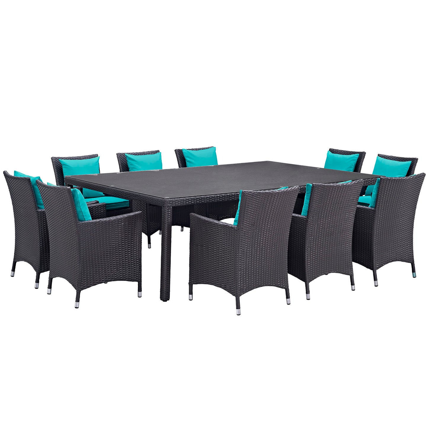 Modway Outlet Convene 11 Piece Outdoor Patio Dining Set by Modway  Outdoor Furniture Furniture Espresso Turquoise - EEI-2240-EXP-TRQ-SET