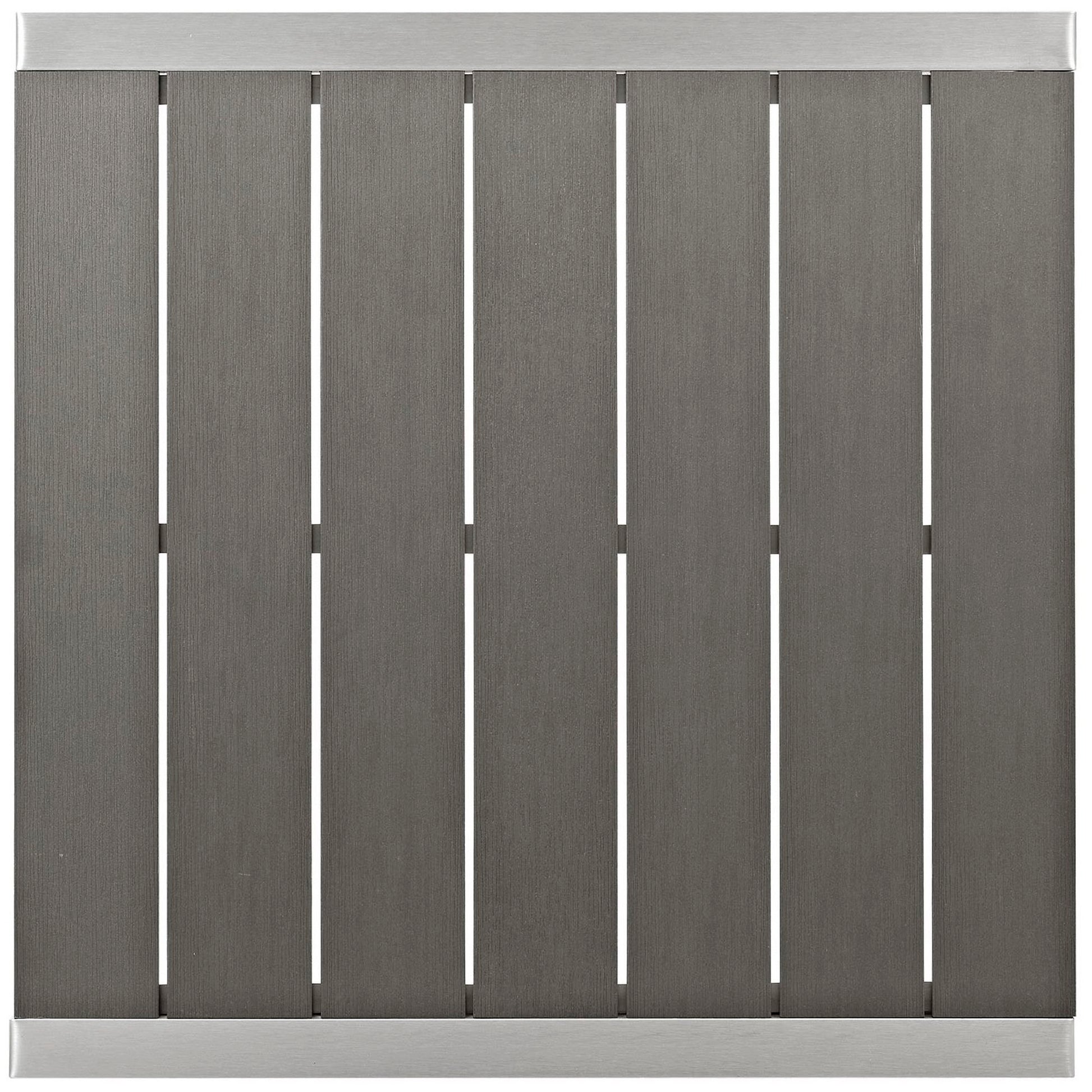 Gray outdoor aluminum bar table with a metal frame