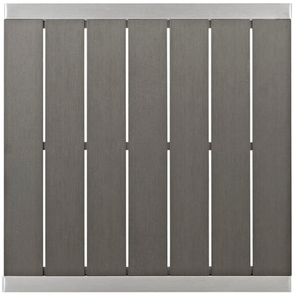 Gray outdoor aluminum bar table with a metal frame