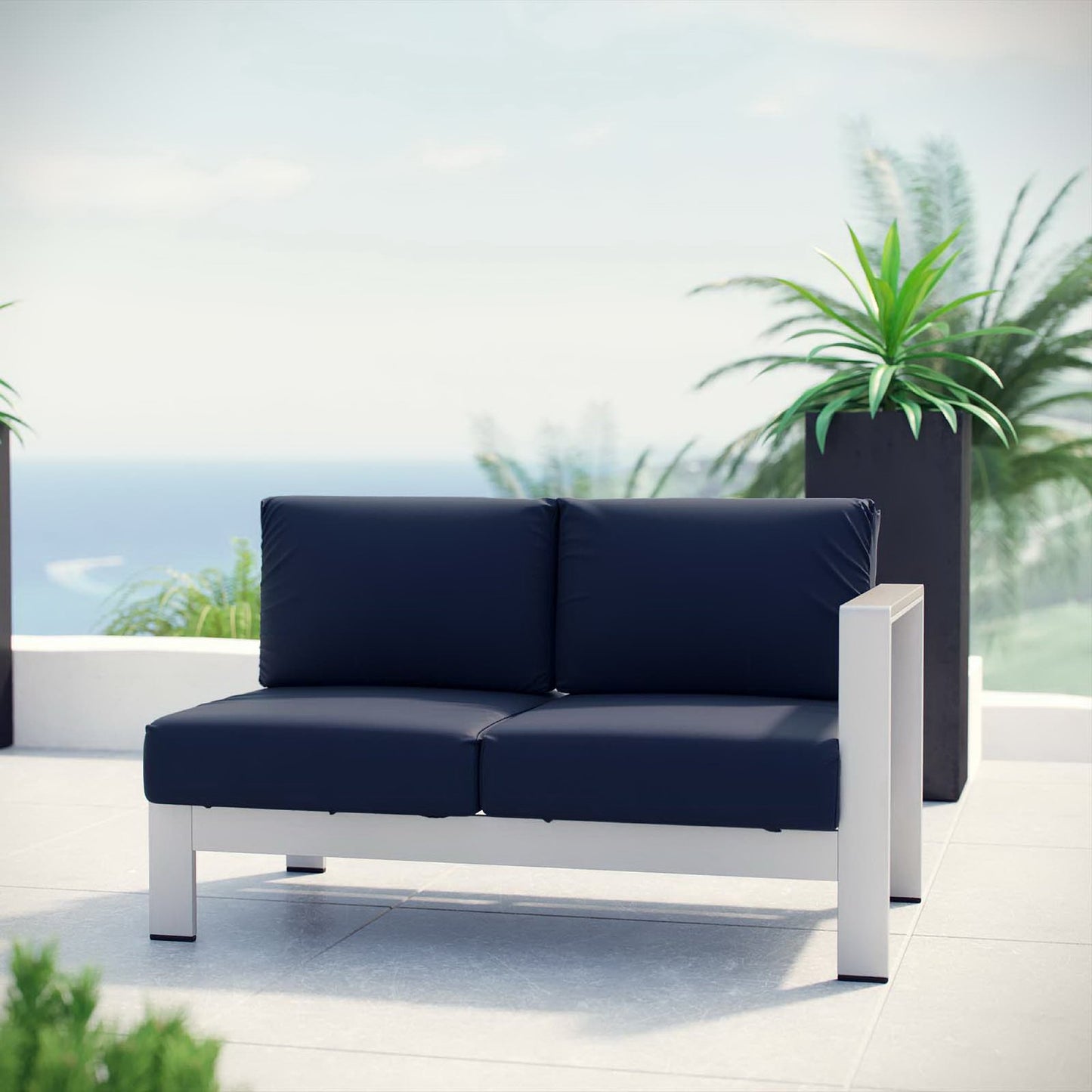 Modway - Shore Right-Arm Corner Sectional Outdoor Patio Aluminum Loveseat by Modway  Outdoor Furniture Sofa Sectionals Blue - EEI-2262-SLV-NAV