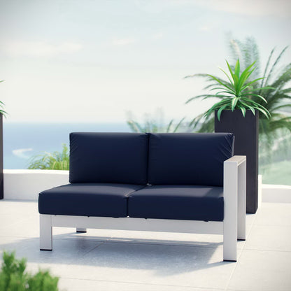 Modway - Shore Right-Arm Corner Sectional Outdoor Patio Aluminum Loveseat by Modway  Outdoor Furniture Sofa Sectionals Blue - EEI-2262-SLV-NAV