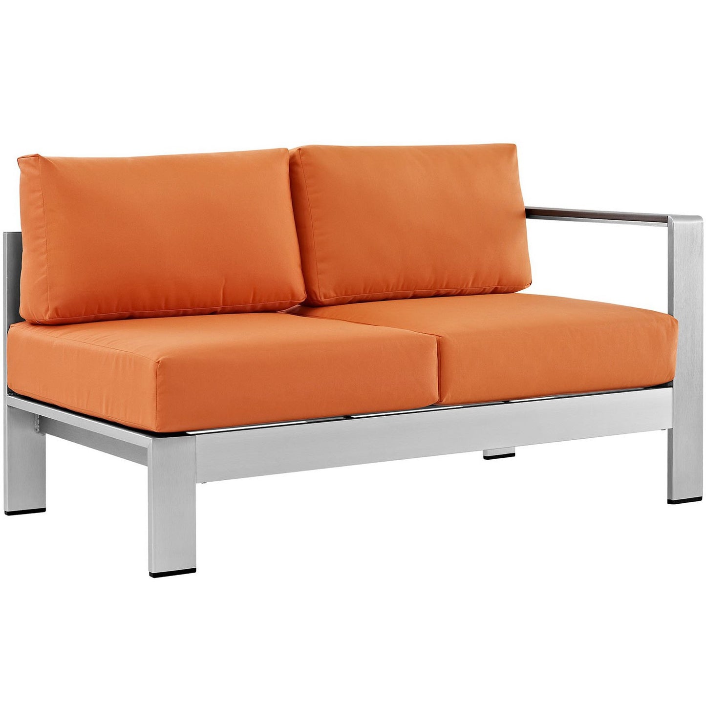 Modway Outlet Shore Right-Arm Corner Sectional Outdoor Patio Aluminum Loveseat by Modway  Outdoor Furniture Furniture Silver Orange - EEI-2262-SLV-ORA