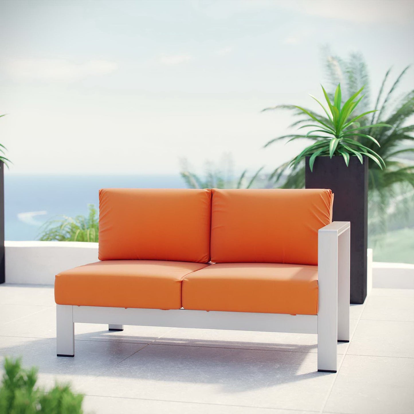 Modway Outlet Shore Right-Arm Corner Sectional Outdoor Patio Aluminum Loveseat by Modway  Outdoor Furniture Furniture Silver Orange - EEI-2262-SLV-ORA