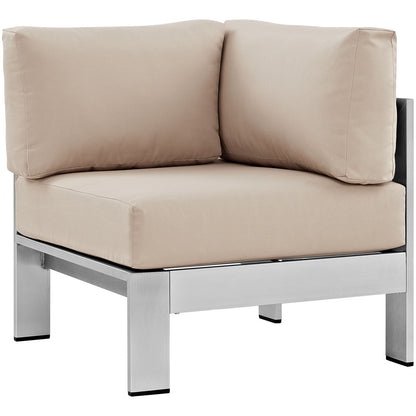 Modway Outlet Shore Outdoor Patio Aluminum Corner Sofa by Modway  Outdoor Furniture Furniture Silver Beige - EEI-2264-SLV-BEI