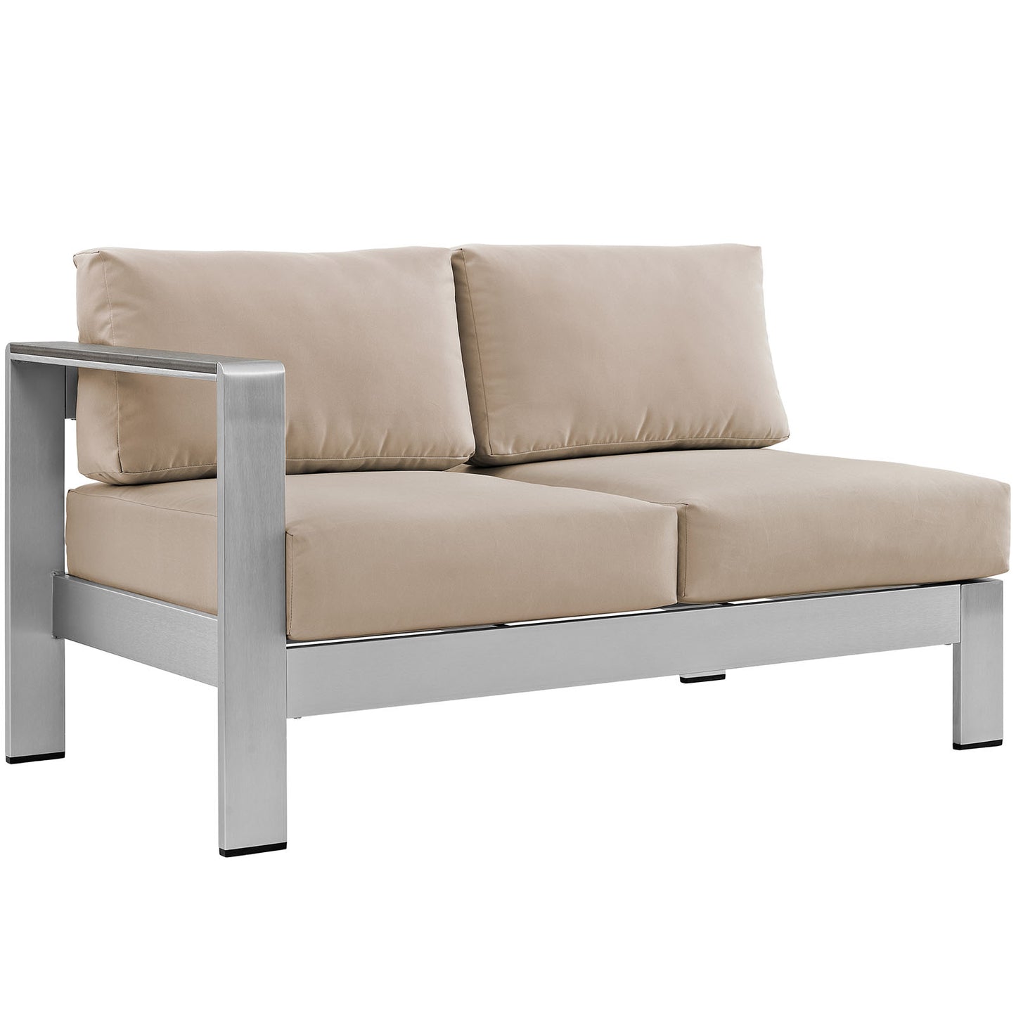 Modway Outlet Shore Left-Arm Corner Sectional Outdoor Patio Aluminum Loveseat by Modway  Outdoor Furniture Furniture Silver Beige - EEI-2265-SLV-BEI
