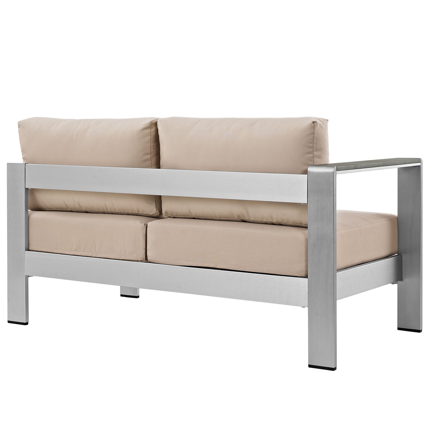 Modway Outlet Shore Left-Arm Corner Sectional Outdoor Patio Aluminum Loveseat by Modway  Outdoor Furniture Furniture Silver Beige - EEI-2265-SLV-BEI