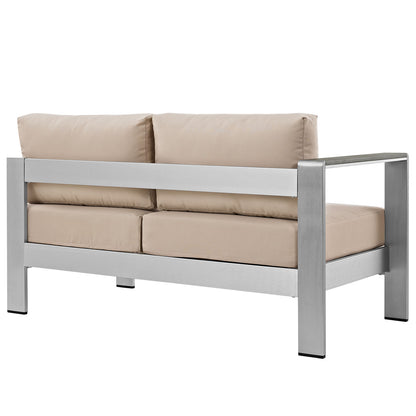 Modway Outlet Shore Left-Arm Corner Sectional Outdoor Patio Aluminum Loveseat by Modway  Outdoor Furniture Furniture Silver Beige - EEI-2265-SLV-BEI