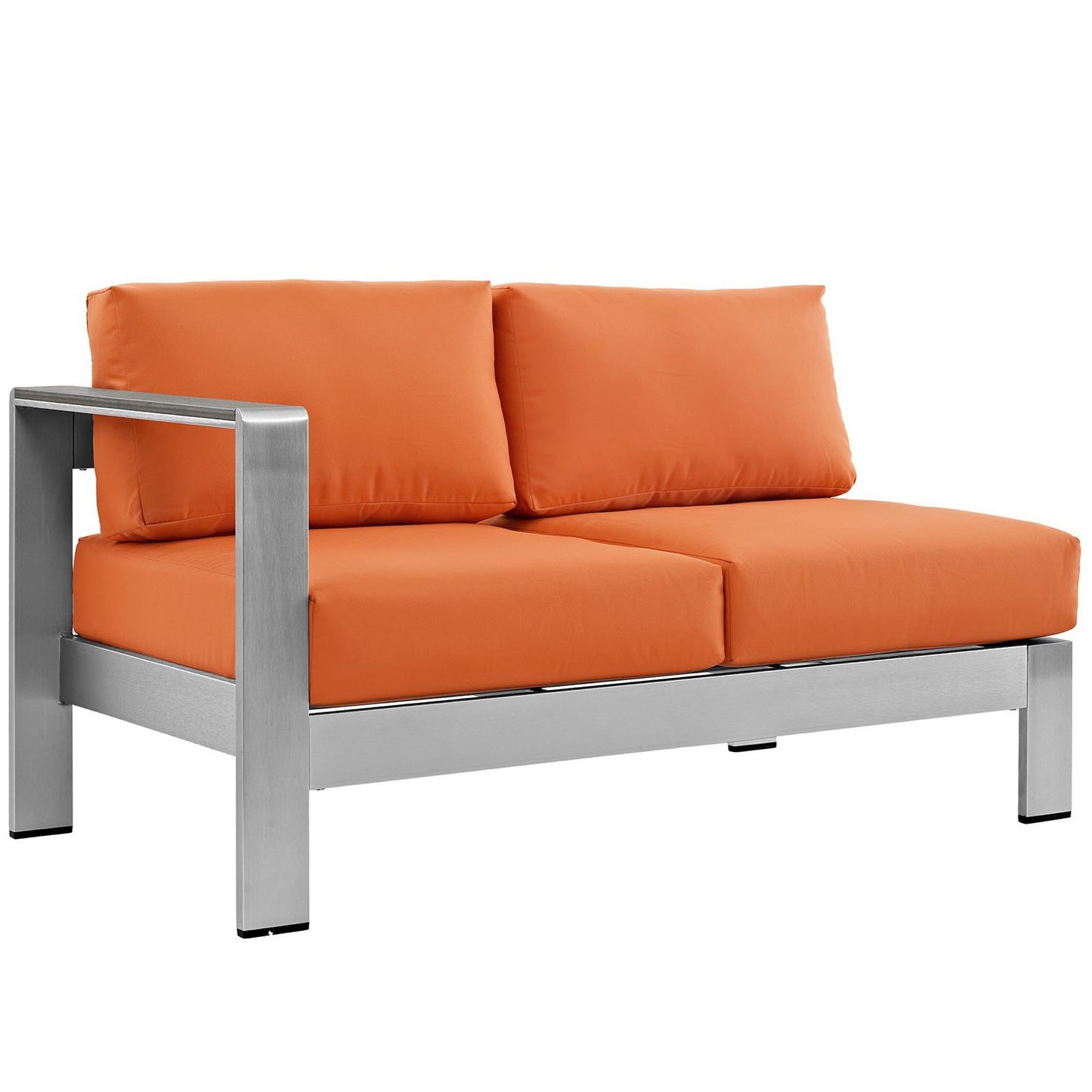 Modway Outlet Shore Left-Arm Corner Sectional Outdoor Patio Aluminum Loveseat by Modway  Outdoor Furniture Furniture Silver Orange - EEI-2265-SLV-ORA