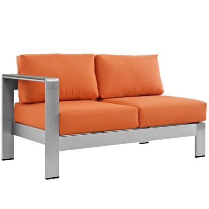 Modway Outlet Shore Left-Arm Corner Sectional Outdoor Patio Aluminum Loveseat by Modway  Outdoor Furniture Furniture Silver Orange - EEI-2265-SLV-ORA
