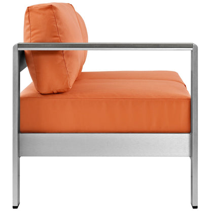 Modway Outlet Shore Left-Arm Corner Sectional Outdoor Patio Aluminum Loveseat by Modway  Outdoor Furniture Furniture Silver Orange - EEI-2265-SLV-ORA