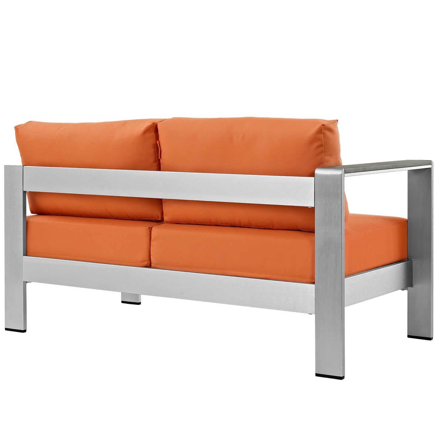 Modway Outlet Shore Left-Arm Corner Sectional Outdoor Patio Aluminum Loveseat by Modway  Outdoor Furniture Furniture Silver Orange - EEI-2265-SLV-ORA