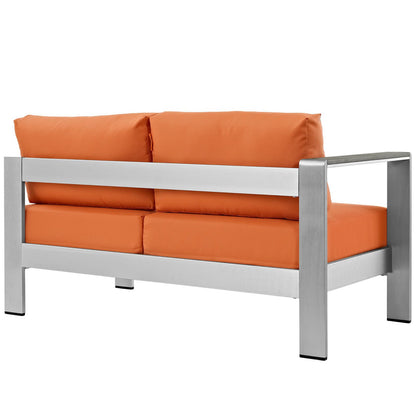 Modway Outlet Shore Left-Arm Corner Sectional Outdoor Patio Aluminum Loveseat by Modway  Outdoor Furniture Furniture Silver Orange - EEI-2265-SLV-ORA