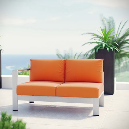 Modway Outlet Shore Left-Arm Corner Sectional Outdoor Patio Aluminum Loveseat by Modway  Outdoor Furniture Furniture Silver Orange - EEI-2265-SLV-ORA