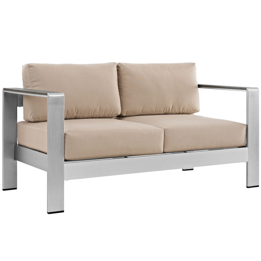 Modway Outlet Shore Outdoor Patio Aluminum Loveseat by Modway  Outdoor Furniture Furniture Silver Beige - EEI-2267-SLV-BEI