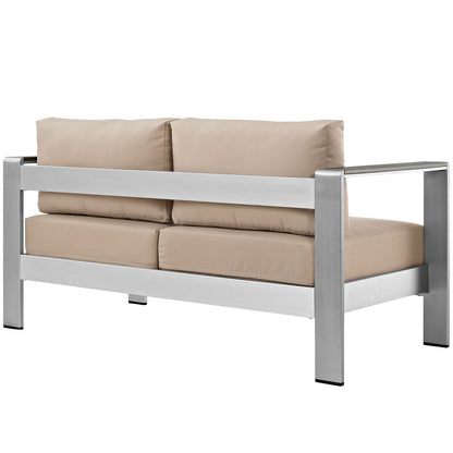 Modway Outlet Shore Outdoor Patio Aluminum Loveseat by Modway  Outdoor Furniture Furniture Silver Beige - EEI-2267-SLV-BEI