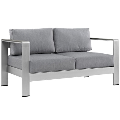 Modway - Shore Outdoor Patio Aluminum Loveseat by Modway  Outdoor Furniture Sofa Sectionals Gray - EEI-2267-SLV-GRY