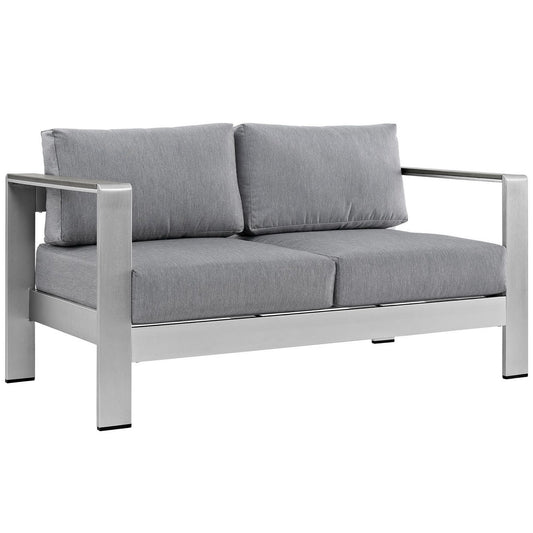 Modway - Shore Outdoor Patio Aluminum Loveseat by Modway  Outdoor Furniture Sofa Sectionals Gray - EEI-2267-SLV-GRY