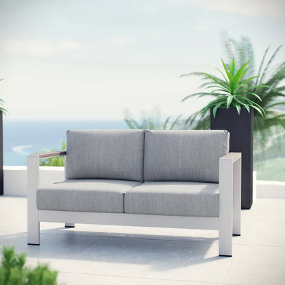 Modway - Shore Outdoor Patio Aluminum Loveseat by Modway  Outdoor Furniture Sofa Sectionals Gray - EEI-2267-SLV-GRY