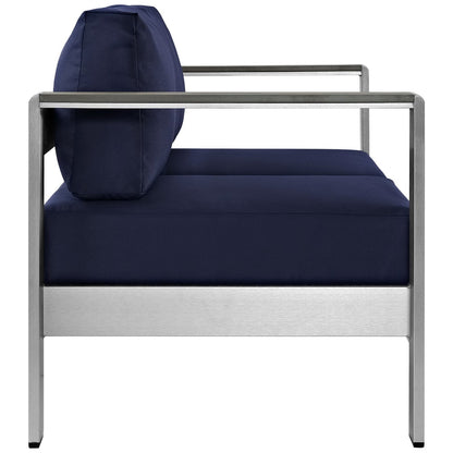 Modway - Shore Outdoor Patio Aluminum Loveseat by Modway  Outdoor Furniture Sofa Sectionals Blue - EEI-2267-SLV-NAV